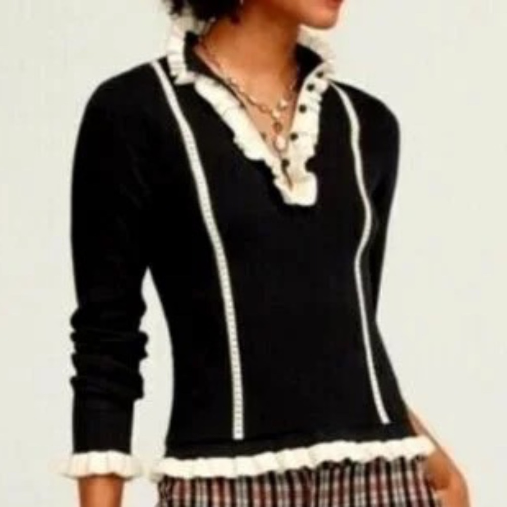 Cabi Adorn Black Ruffle sweater SIZE S